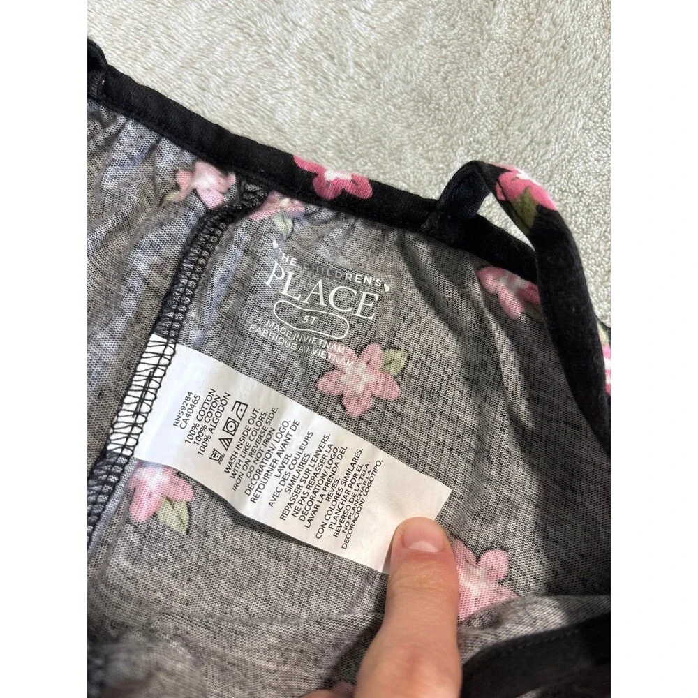 Girls romper jumpsuit spaghetti strap black pink floral flowers back to school